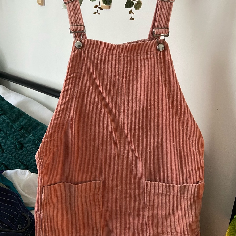 Suede pink overall dress